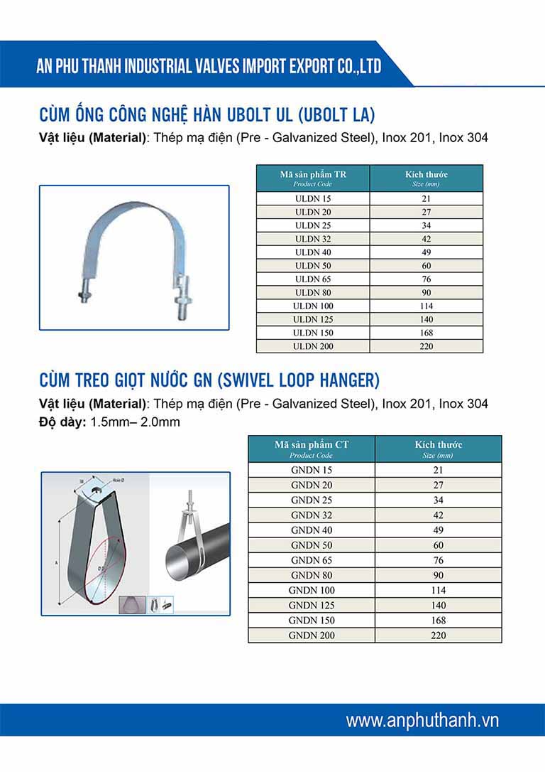 Catalog Ty ren, Cùm Treo, Bulong và phụ kiện