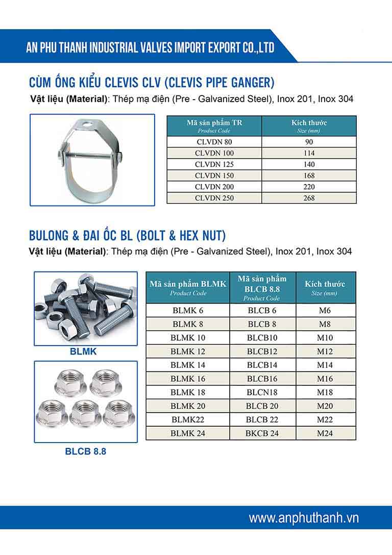 Catalog Ty ren, Cùm Treo, Bulong và phụ kiện