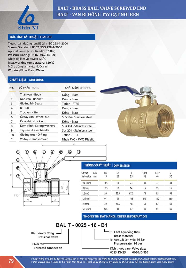 Van bi đồng tay gạt nối ren ShinYi – BALT