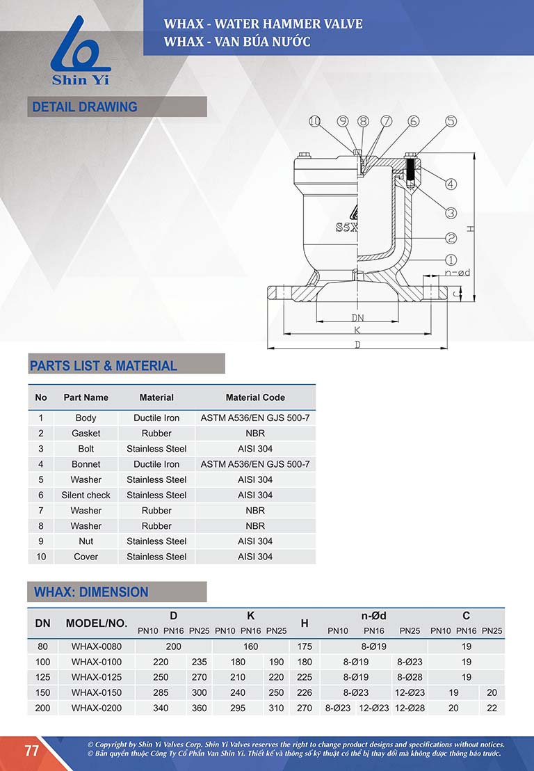 Van búa nước ShinYi – WHAX