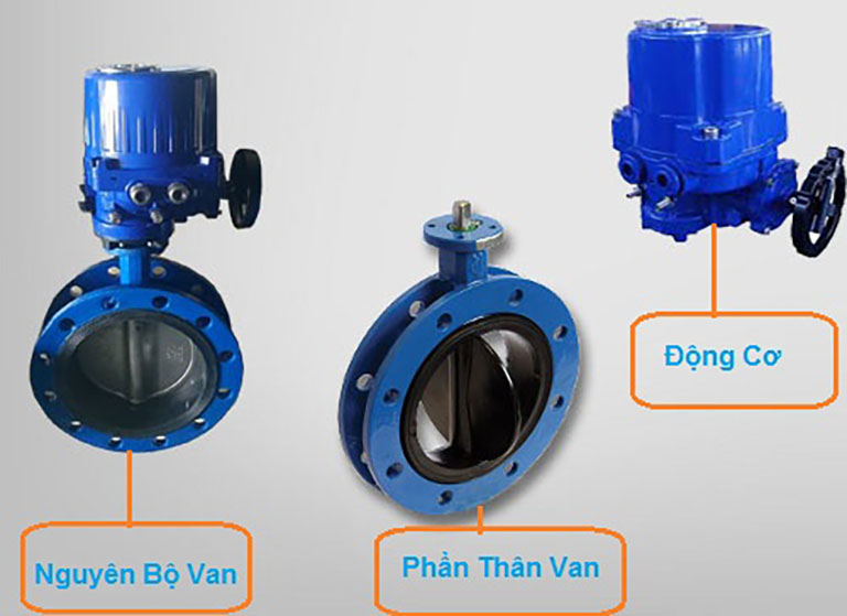 Cấu tạo của van bướm điện mặt bích.