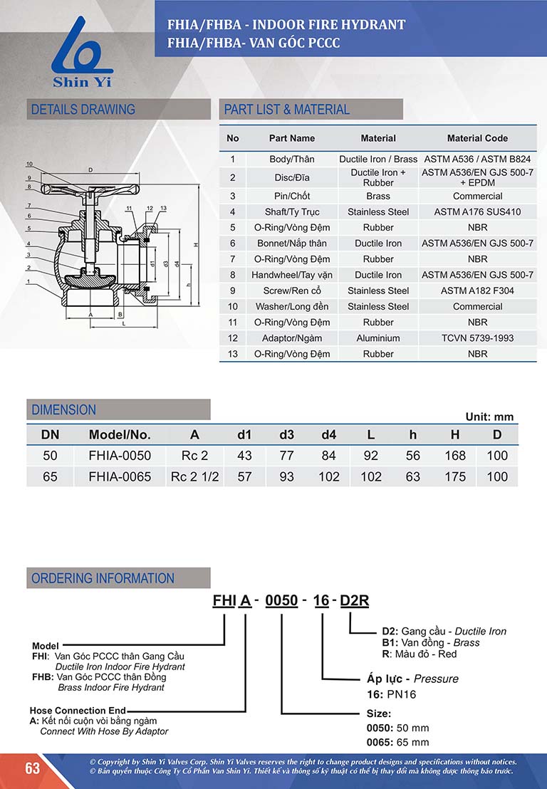 Van góc chữa cháy ShinYi – FHIA/ FHBA